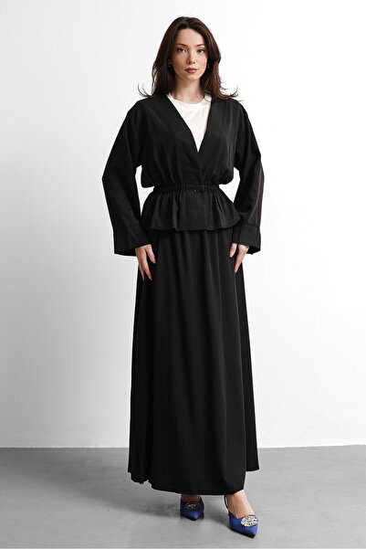 Molly Nelly Γυναικεία μπλούζα με λαιμόκοψη V και φούστα, σετ κιμονό με φούστα