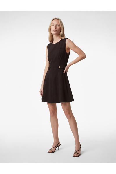Koton Slim Fit Metal-Accented Sleeveless Crew Neck A-Line Mini Dress