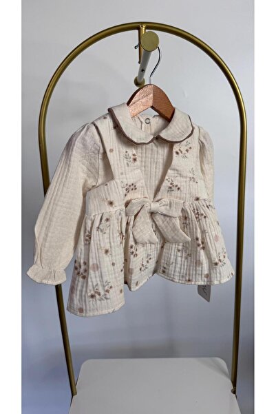 Bobby Kız Bebek Çiçek Desenli Müslin Elbise Fiyonklu Baharlık Bebek Elbisesi