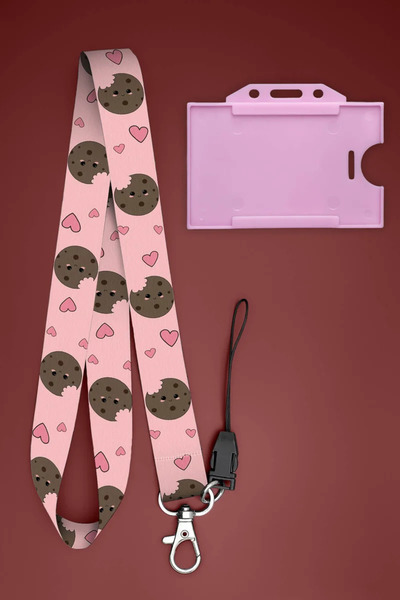 Apptakı Pembe Kurabiye Boyun İpi Boyun Askı İpi Boyun Askısı ve Kartlık - ASS...