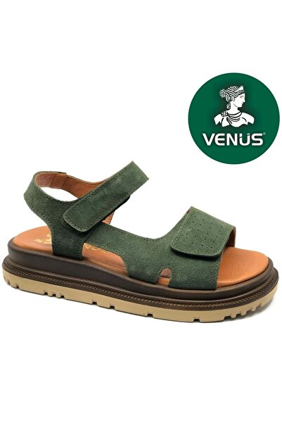 Venüs Garnet Hakiki Deri Comfort Ortopedik Kadın Sandalet YEŞİL