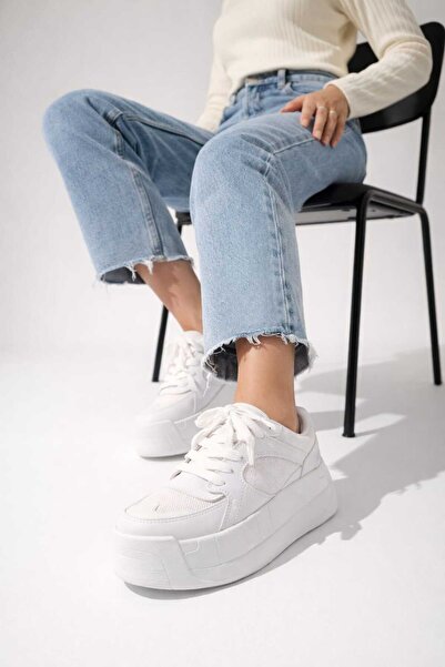 Melinta Shoes Melinta Side Mesh High Sole Lace-Up White Casual Women's Sports...