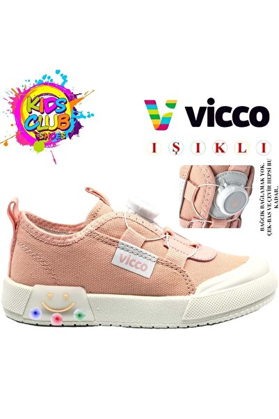 Vicco Sörf Işıklı Akıllı Bağcıklı Ortopedik Çocuk Spor Ayakkabı PUDRA