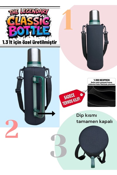MELA Klasik 1,3 lt Neopren Askılı Termos Kılıfı