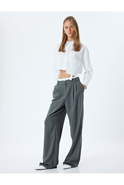 Koton Pantaloni largi din material textil cu talie dublă