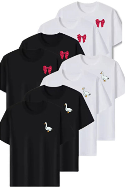 CLAYES Pachet de 8 bucăți Unisex supradimensionat Goose & Bow cu imprimeu tricou