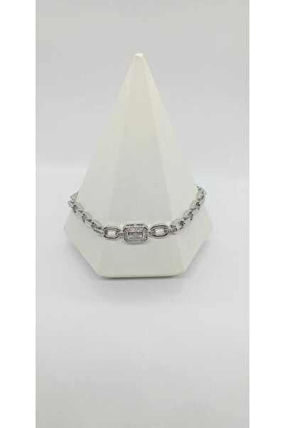 ndjewelry سوار سلسلة حجر الباجيت فضي اللون