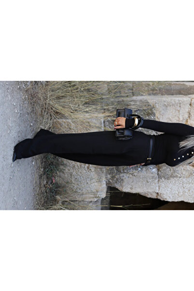 bytugcekaya Palazzo cu nasturi cu detaliu pliat negru