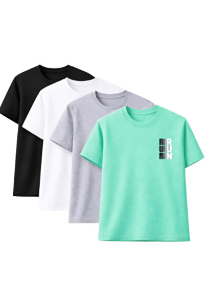 CLAYES Unisex supradimensionat tricou RUN cu imprimeu – Pachet de 4 negru, al...