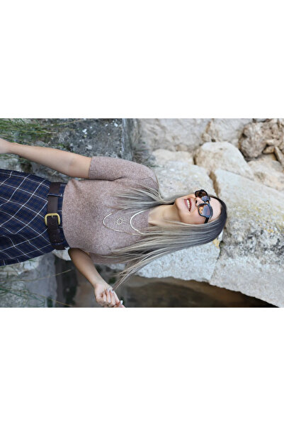 bytugcekaya Pulover cu mânecă scurtă, cu textura moale, maro, mărime standard