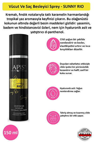 Apis Natural Cosmetics Vücut Ve Saç Besleyici Sprey - SUNNY RIO - 150 Ml