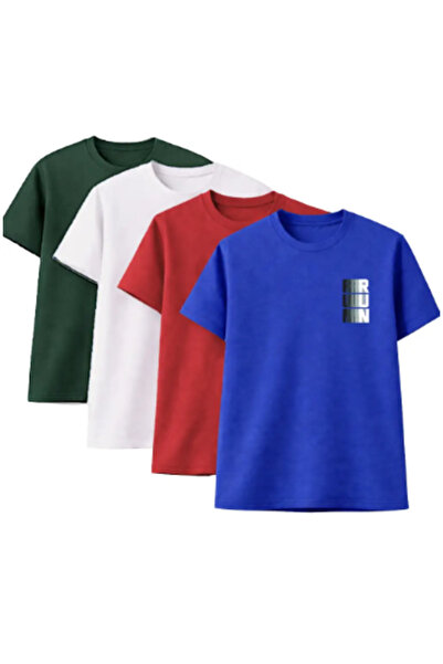 CLAYES Unisex supradimensionat tricou RUN cu imprimeu – Pachet de 4 verde, al...