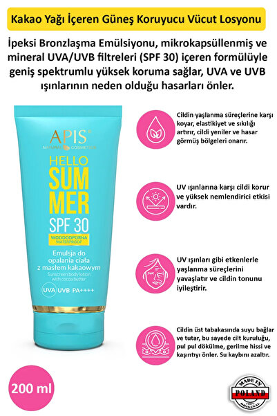 Apis Natural Cosmetics واقي الشمس بزيت الكاكاو بعامل حماية من الشمس SPF 30 - ...