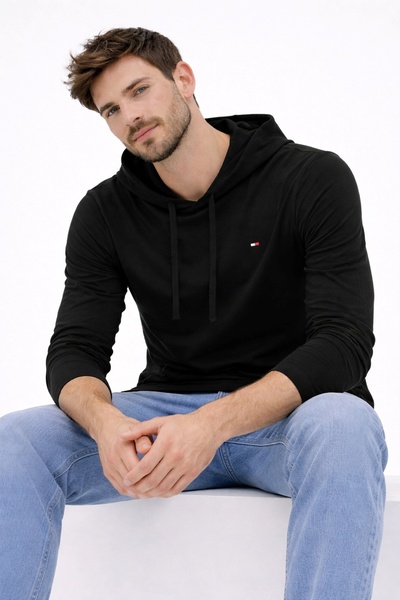 Tommy Hilfiger Organik pamuk uzun kollu regular fıt kapşonlu mevsimlik sweat