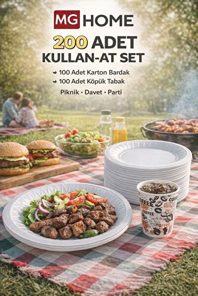 VENON 100 Takım 🌸Köpük Tabak Ve Karton Bardak Toplam 200 Parça Kullan At Mev...