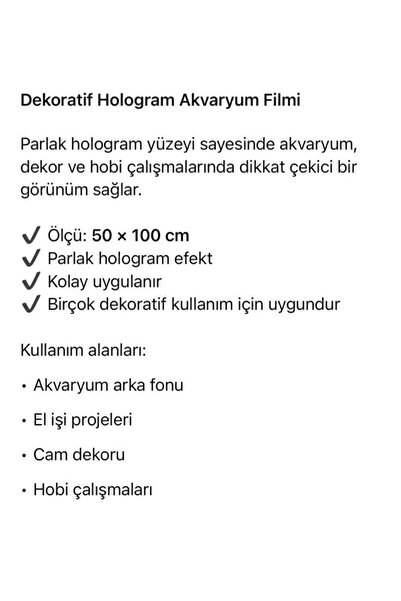 OSSOFOL Hologramlı akvaryum arka fon filmi 100 cm x 50 cm yeşil renk iç kısım hologramlı kendisi yapışkanlı