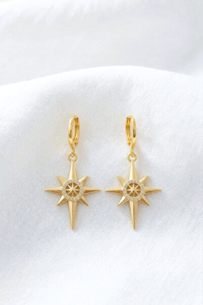 özgül takı ve tasarım North Star Model Stainless Steel Gold Color Zircon Ston...