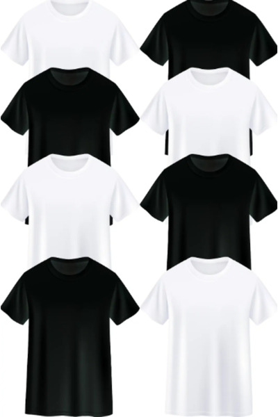 CLAYES supradimensionat Negru și alb Unisex basic Pachet de 8 tricou – Stil c...