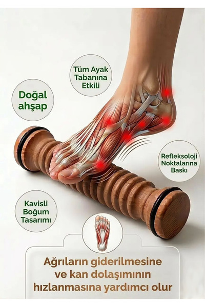 AHER %100 Doğal Ahşap Ayak Masaj Aleti - Refleksoloji Roller Taban Masajı