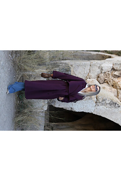 bytugcekaya Burgundy Standard Size Polyviscose Trench Coat