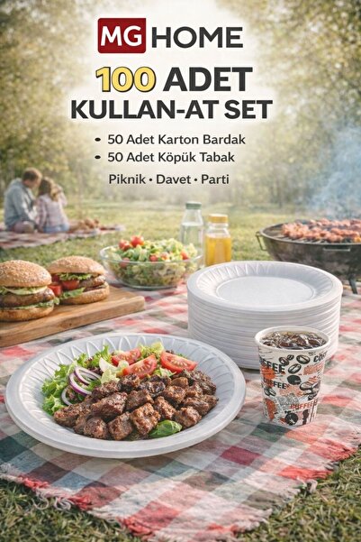 VENON 50 Takım 💕Köpük Tabak Ve Karton Bardak Toplam 100 Parça Kullan At Mevl...