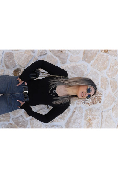 bytugcekaya Black Standard Size V-Neck Cashmere Ultra Light Knitwear Sweater