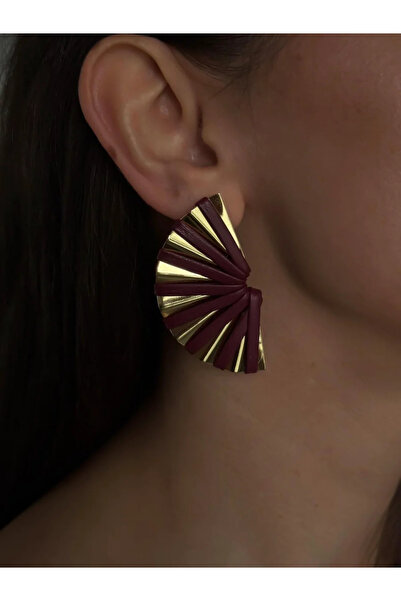 Luseda أقراط مروحية بتفاصيل باللونين العنابي والذهبي