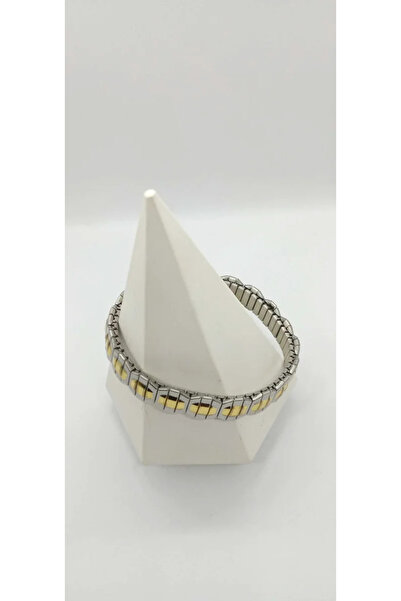 ndjewelry سوار مرن من الفولاذ منقوش سداسي اللون باللون الفضي والذهبي