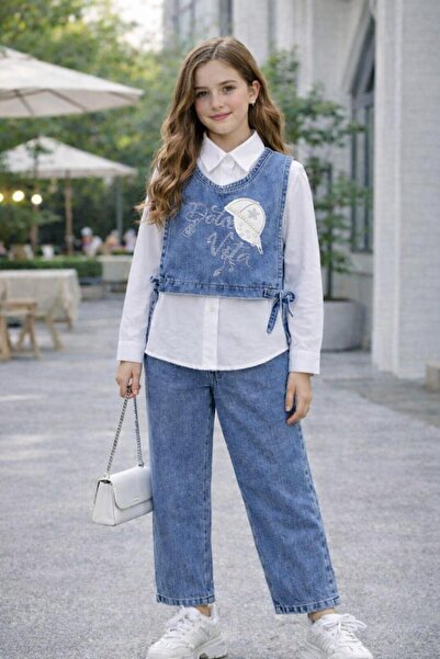 wees mod Girl's Jeans, Shirt, Sweater 3-Piece Combination Set