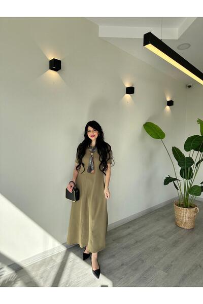 modadagiyim Rochie de damă, lungime maxi, evazată, cu volane, cu eșarfă integ...