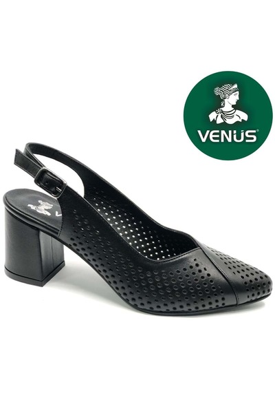 Venüs حذاء نوريندا جلد أصلي الكلاسيكي للنساء بكعب أسود