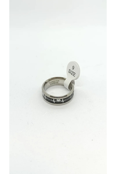 ndjewelry خاتم رجالي من التنجستن بنمط نبضات القلب من Pulse Steel