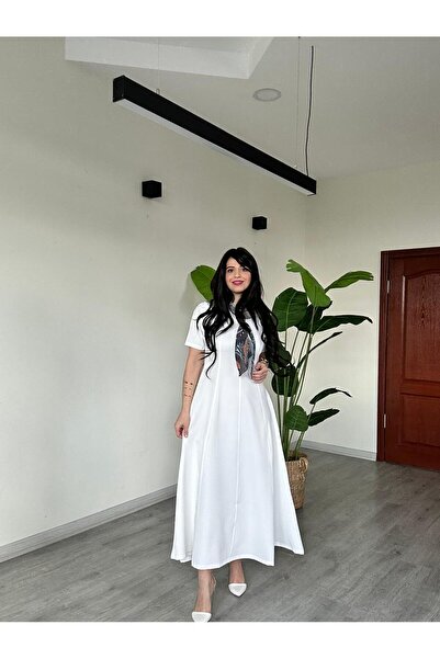 modadagiyim Rochie de damă bej, mărime maxi cloș cu volane cu mânecă scurtă ș...