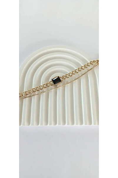 ndjewelry سوار من الفولاذ بسلسلة مزدوجة من حجر الرغيف الفرنسي الأسود