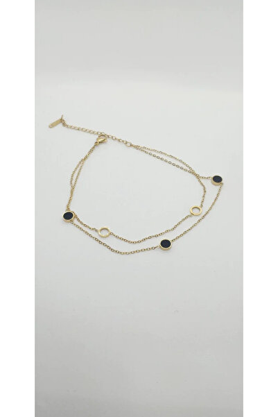 ndjewelry خلخال مطلي بالمينا باللون الذهبي باللونين الأسود والأبيض