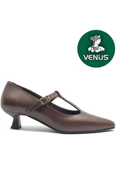 Venüs حذاء نسائي كلاسيكي بكعب سكر من فيكتورينج جلد أصلي باللون البني