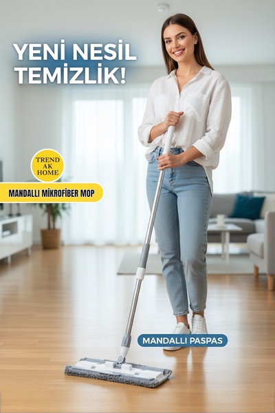 Spin Mandallı Mikrofiber Mop Paspas – Süper Emici & Çok Amaçlı Temizlik - 5433