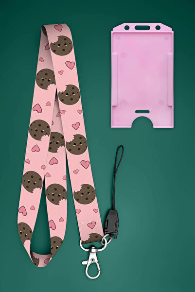 Apptakı Pembe Kurabiye Boyun İpi Boyun Askı İpi Boyun Askısı ve Kartlık - ASS...