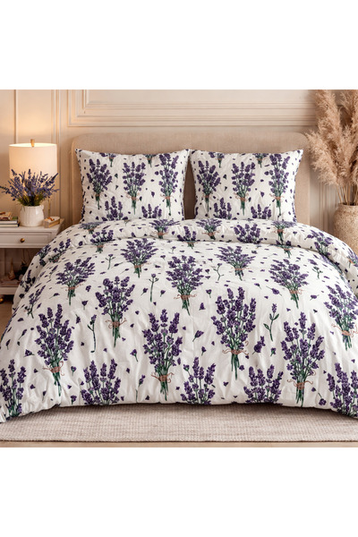 MORE HOME غطاء لحاف مزدوج + غطاء وسادة باللون الأرجواني اللافندر