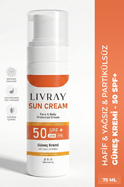 Livray Sun Cream Face & Body Protection - Güneş Kremi Hafif & Yağsız & Partik...