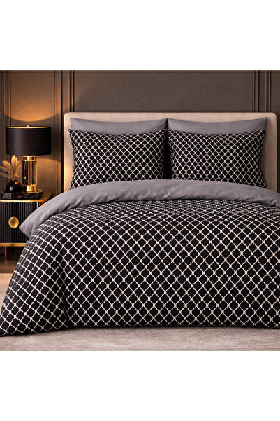 MORE HOME طقم غطاء لحاف مزدوج + غطاء وسادة بنمط أسود وأبيض