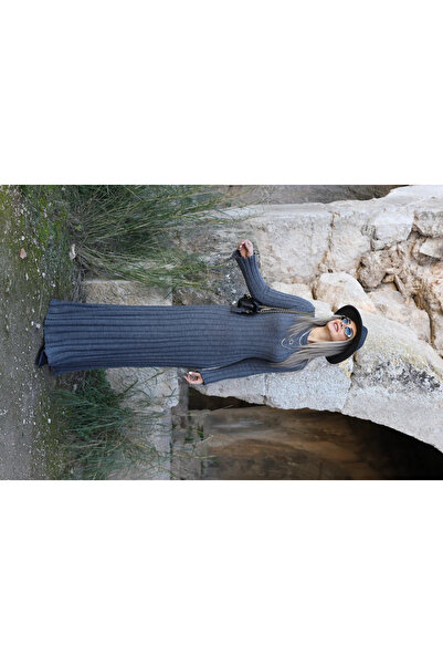 bytugcekaya Gray standard size knitted dress with ties