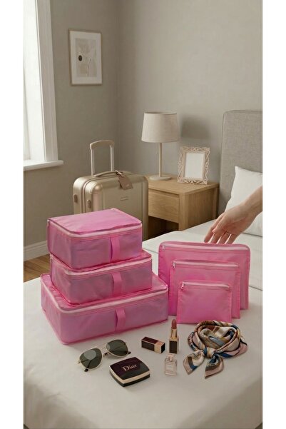 Özlem Toys 6'lı Fileli Valiz Düzenleyici Bavul Içi Organizer Set (Pembe renk)