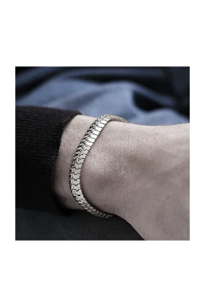 LEUR STORE Men's Women's Unisex Silver Color Flat Caterpillar Interlocking Mo...