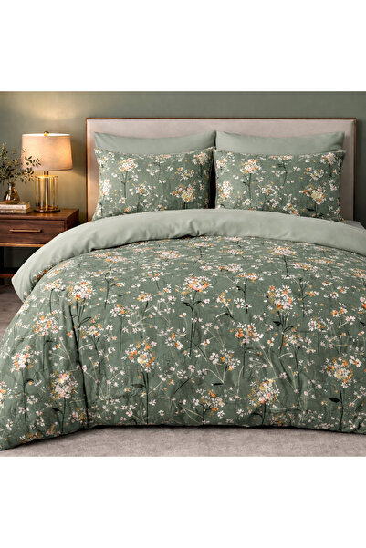 MORE HOME Single Duvet Cover Set with Elastic Sheet Floral Green White