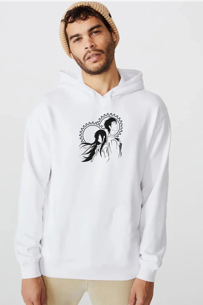 Tshirthane Steins Gate Okabe i Kurisu bela muška majica sa kapuljačom od 3 niti