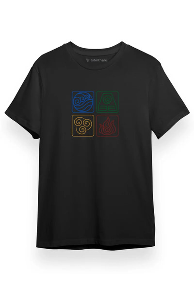 Tshirthane Avatar The Last Airbender Four Elements Icon Black Short sleeve Me...