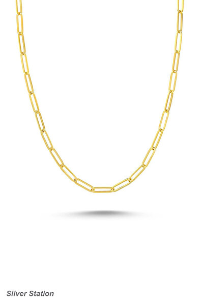 Silver Station Altın Renk 925 Ayar Gümüş Kolye Ataç Zincir 40Cm