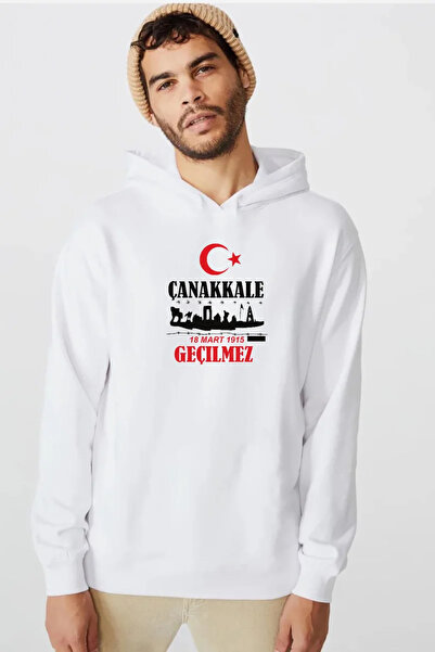 Tshirthane 18. mart Çanakkale Nepremoživa bela muška majica sa kapuljačom od ...