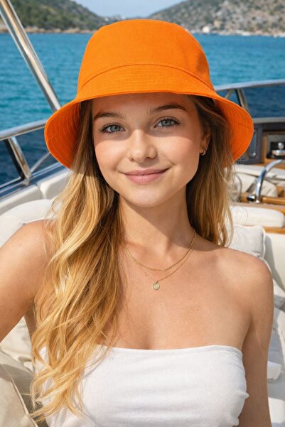 FELLMENS Πορτοκαλί γυναικείο καπέλο bucket Βαμβάκι τεμαχίων